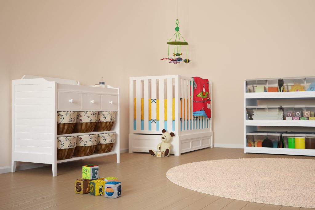 Children room with toys and small bed